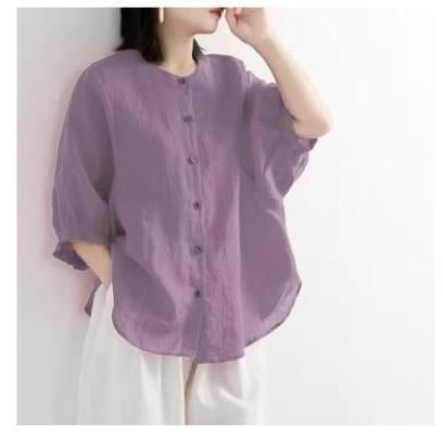 Puff Sleeve Button Up Plain Blouse Shirt