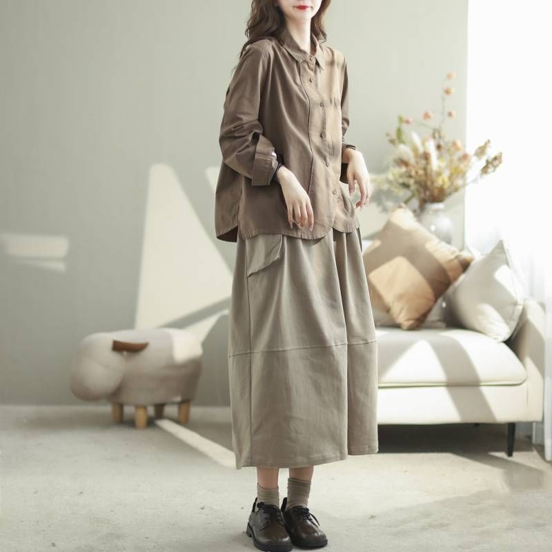 Long Sleeve Pocketed Plain Blouse Shirt