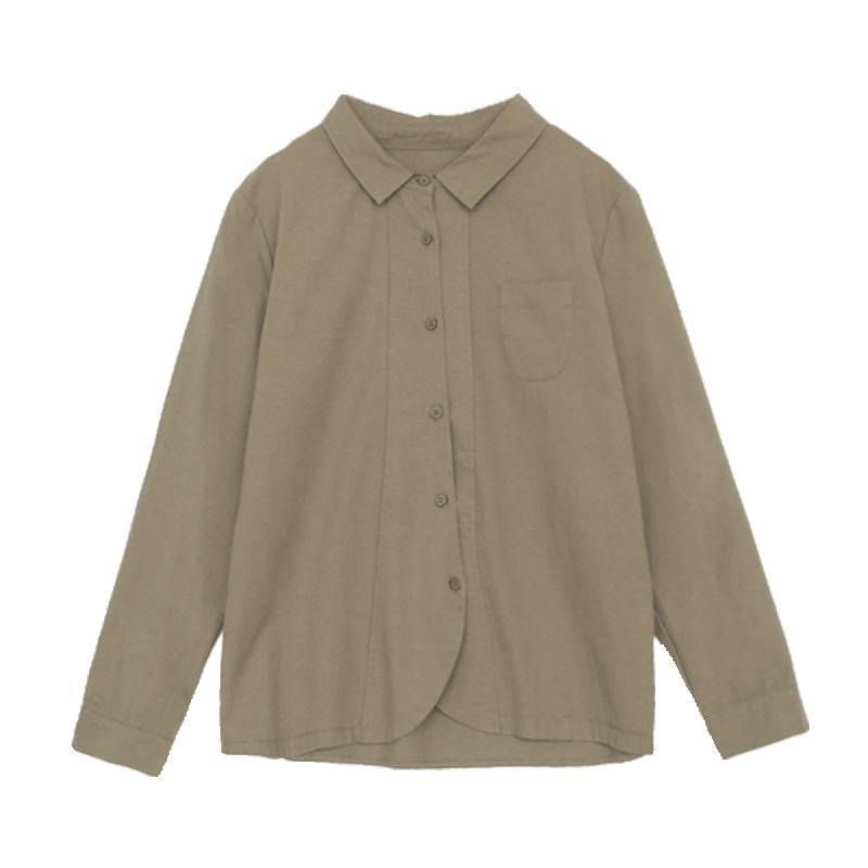 Long Sleeve Pocketed Plain Blouse Shirt