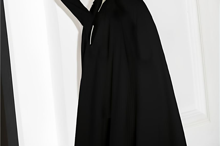 Set: Long-Sleeve Mock Neck Top + Spaghetti Strap Maxi A-Line Dress
