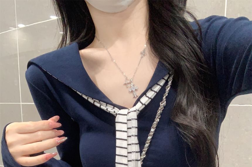 Sailor Collar Plain Long Sleeve Tee Shirt