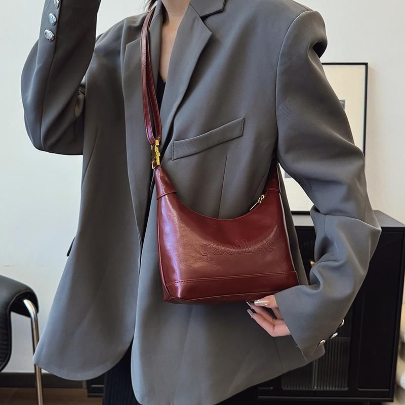 Faux Leather Plain Hobo Bag