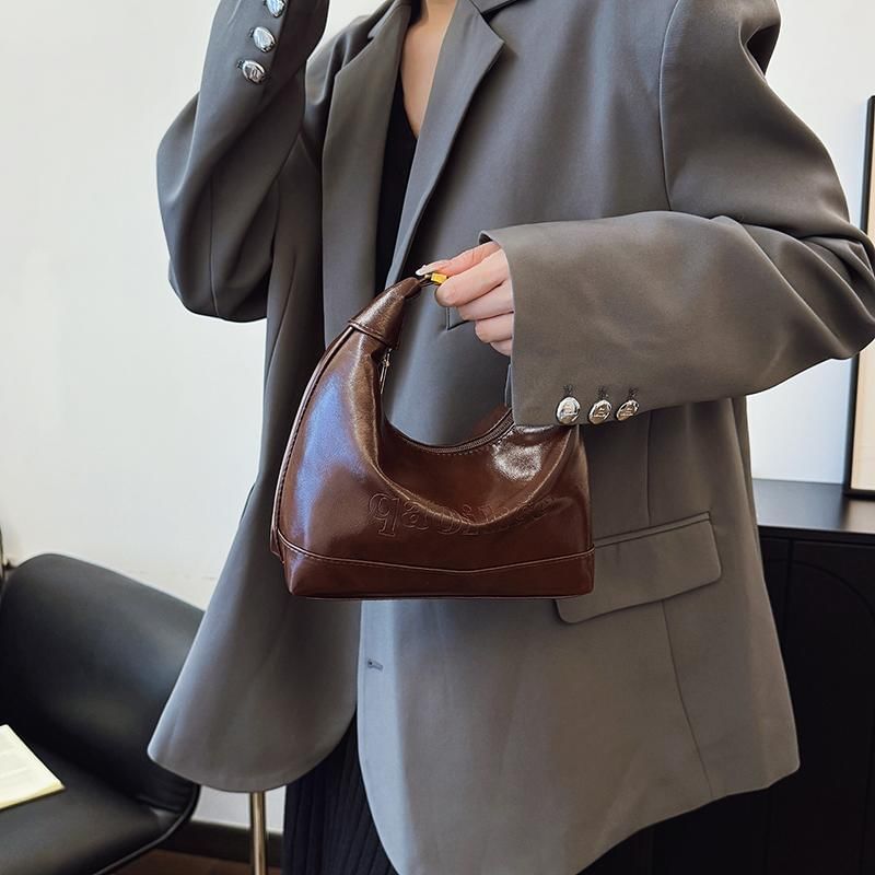 Faux Leather Plain Hobo Bag