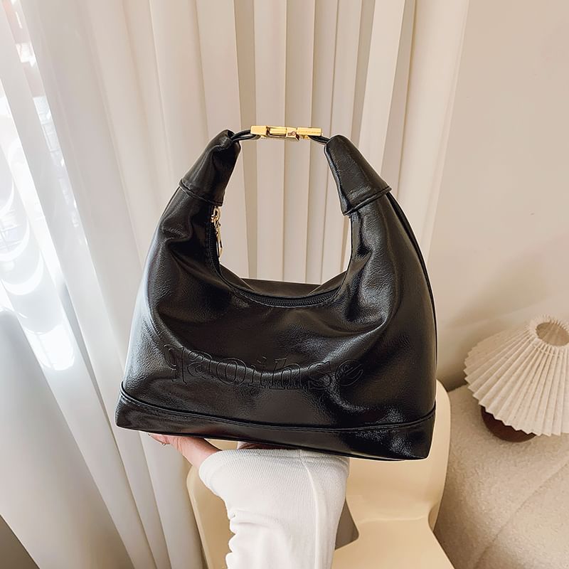 Faux Leather Plain Hobo Bag
