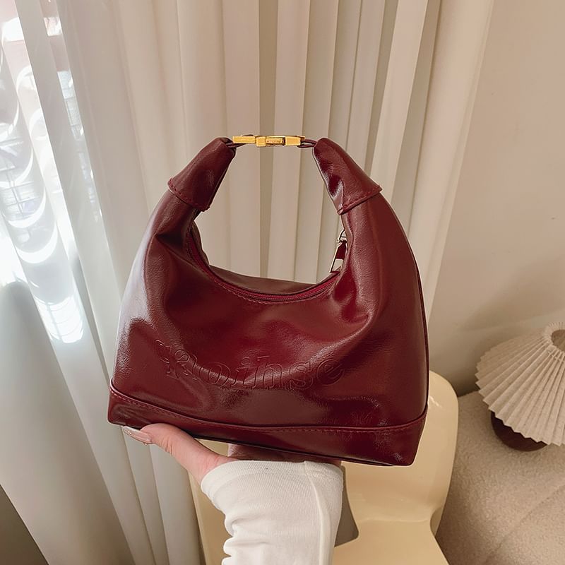 Faux Leather Plain Hobo Bag