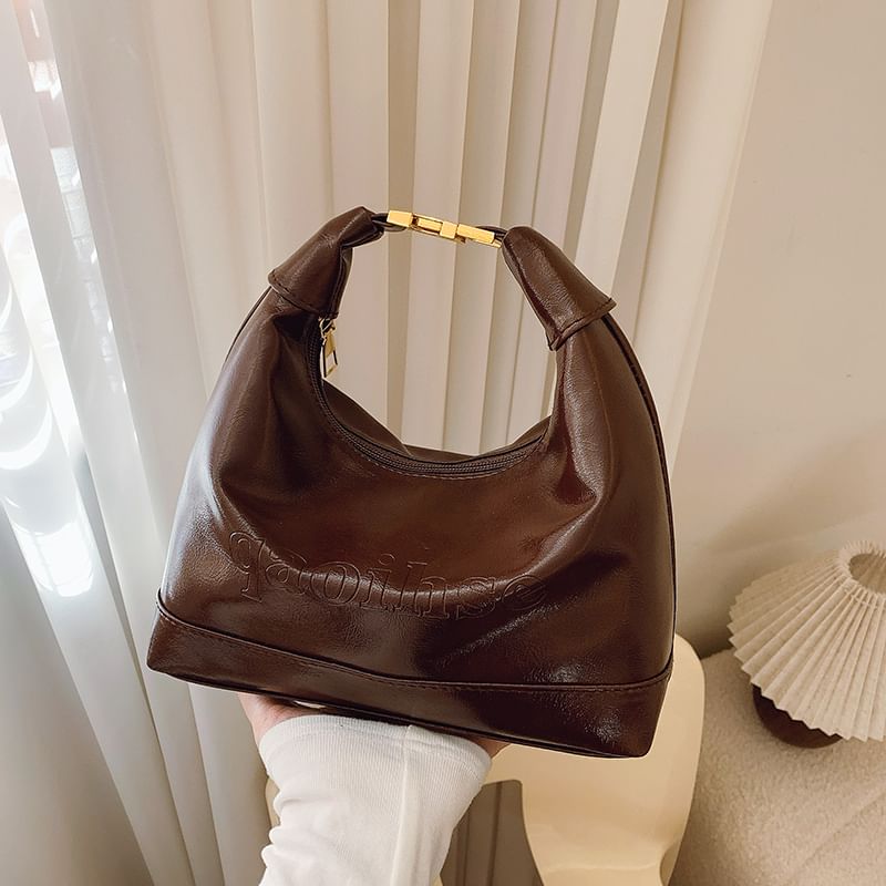Faux Leather Plain Hobo Bag