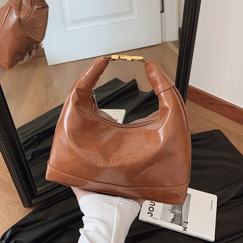 Faux Leather Plain Hobo Bag