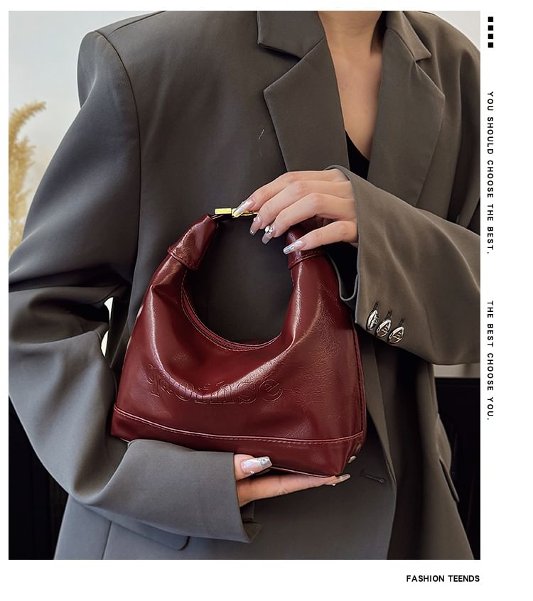 Faux Leather Plain Hobo Bag