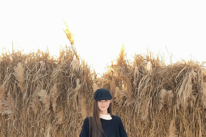 Plain Knit Top with Long Sleeves and Crop Sweater and High-Waist Maxi A-Line Skirt
