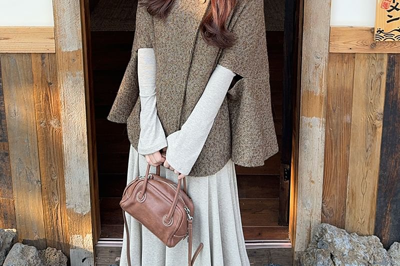 Cape-Sleeve Plain Top and High-Waist Maxi A-Line Skirt in Various Designs