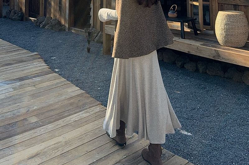 Cape-Sleeve Plain Top and High-Waist Maxi A-Line Skirt in Various Designs