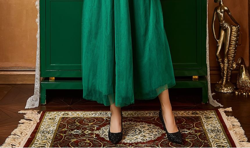 Spaghetti Strap Plain Maxi A-Line Dress