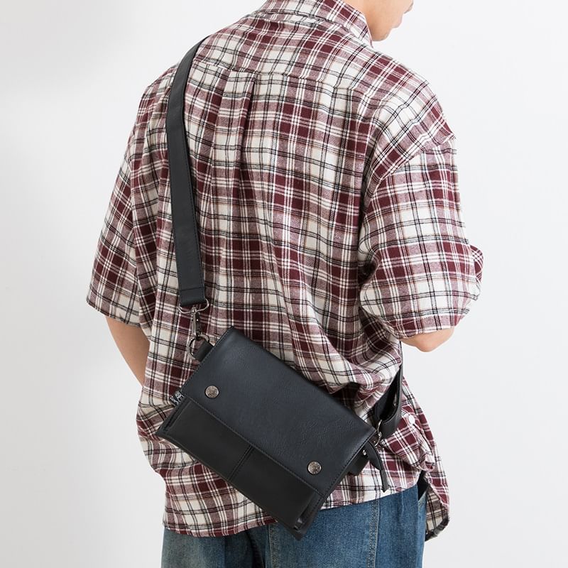 Plain Faux Leather Flap Crossbody Bag