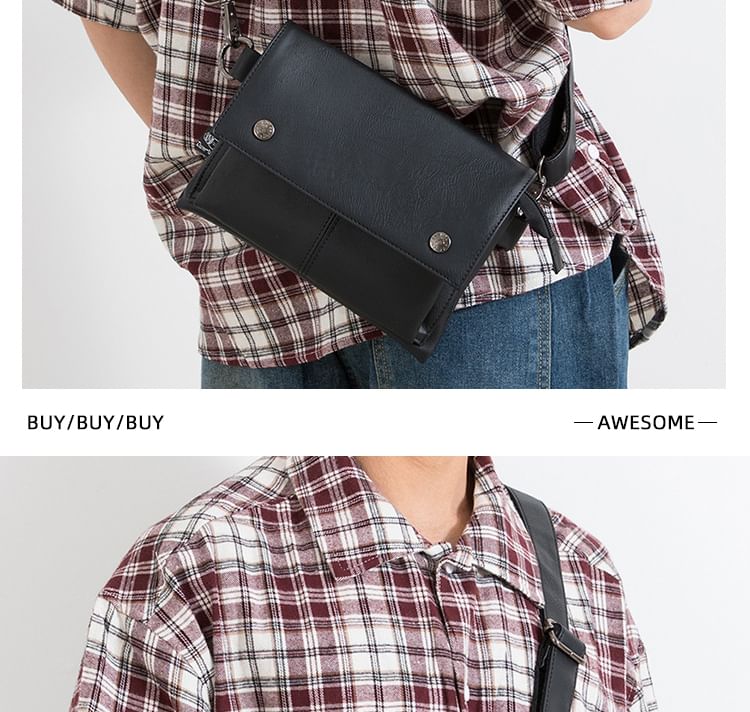 Plain Faux Leather Flap Crossbody Bag
