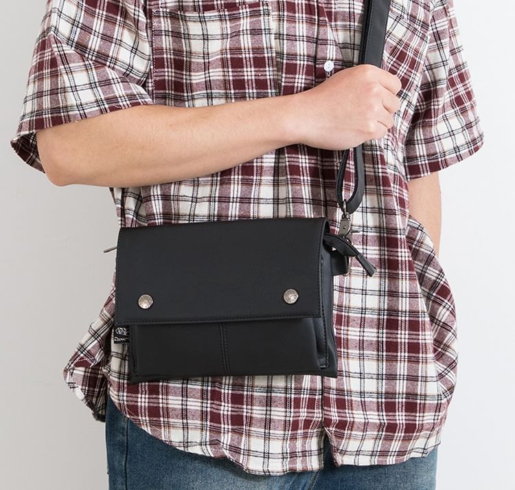 Plain Faux Leather Flap Crossbody Bag