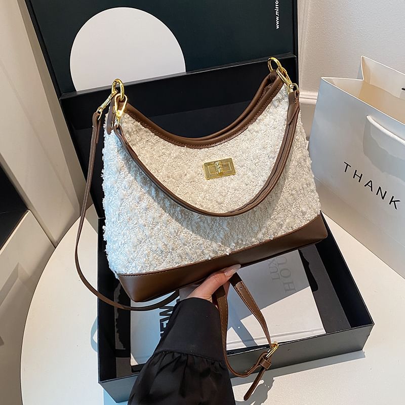 Buckled Panel Tweed Crossbody Shoulder Bag