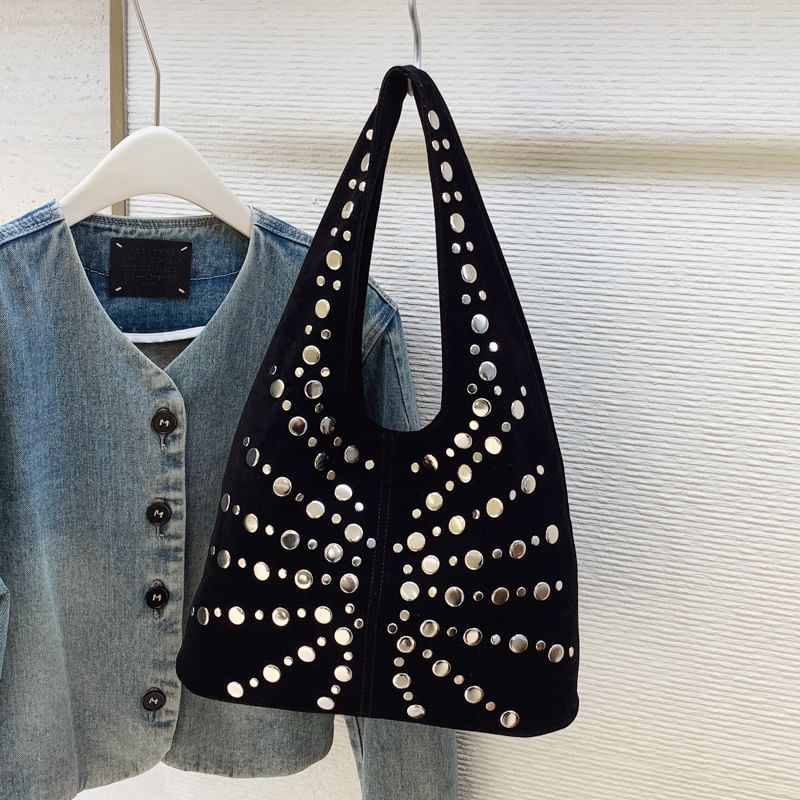 Studded Faux Suede Shoulder Bag