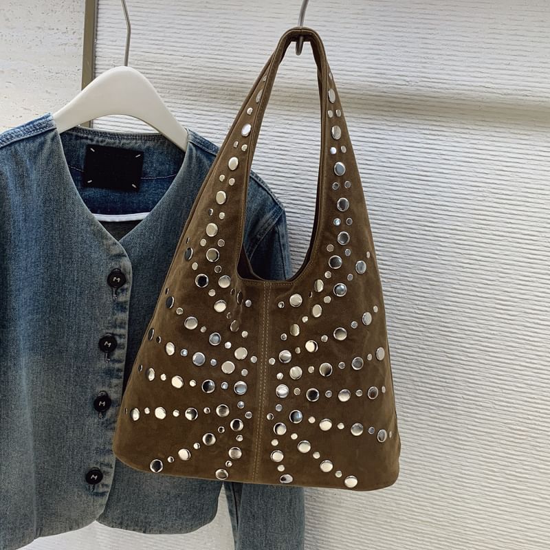 Studded Faux Suede Shoulder Bag