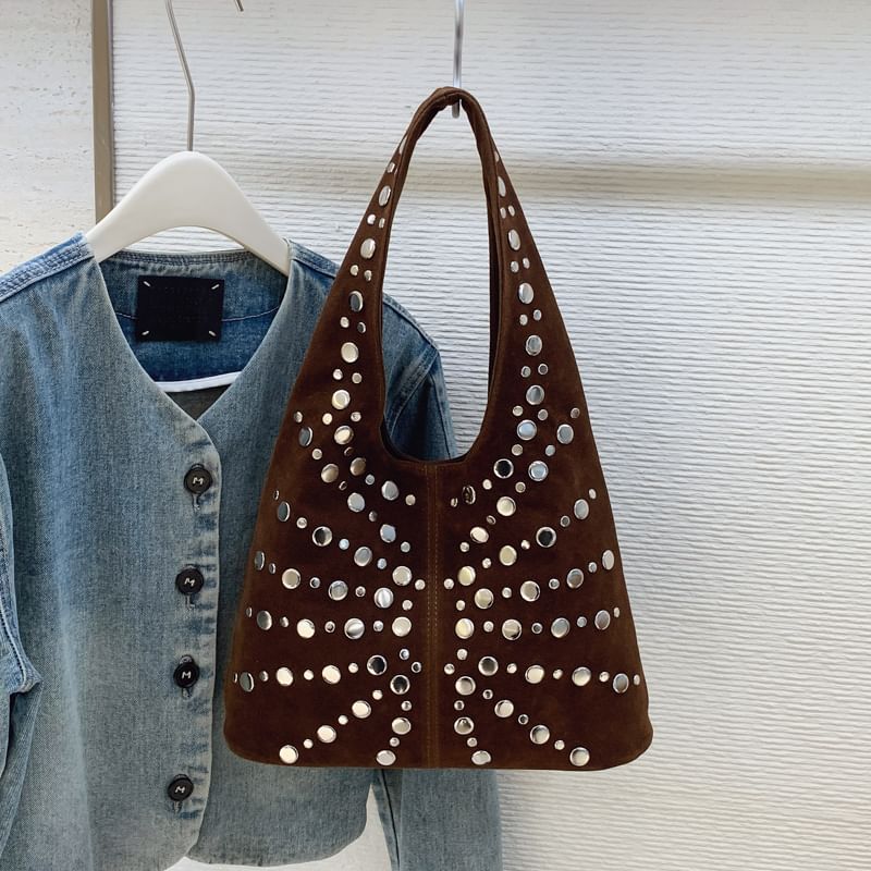 Studded Faux Suede Shoulder Bag