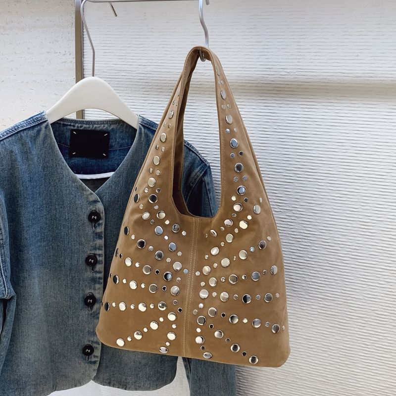 Studded Faux Suede Shoulder Bag