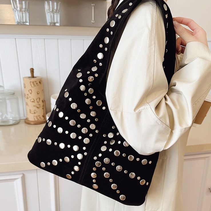 Studded Faux Suede Shoulder Bag