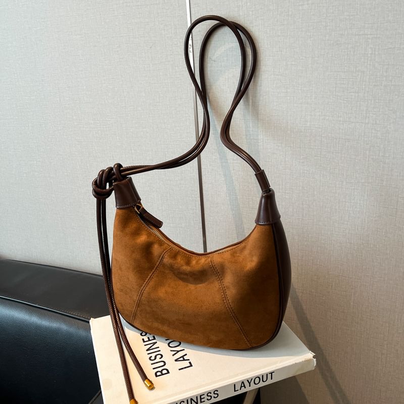 Panel Faux Suede Shoulder Bag