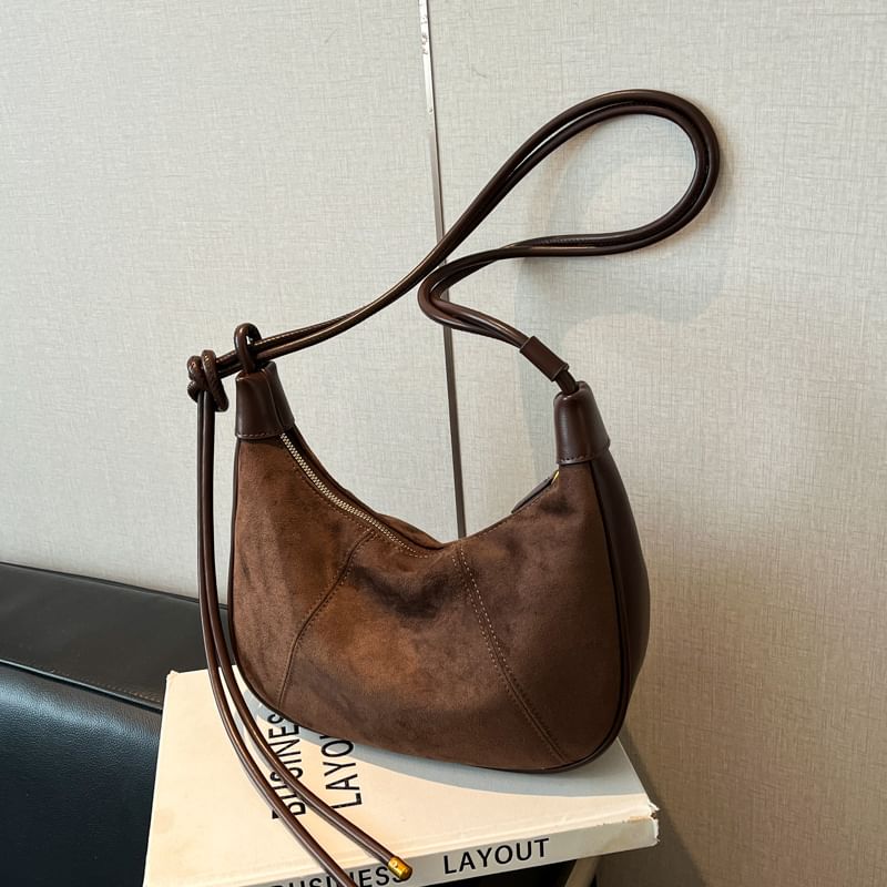 Panel Faux Suede Shoulder Bag