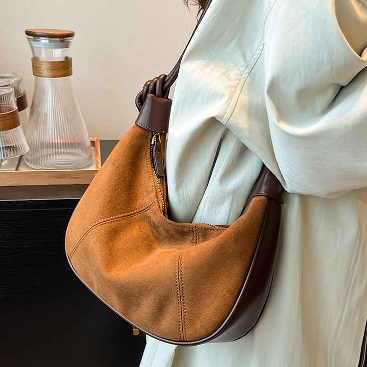 Panel Faux Suede Shoulder Bag