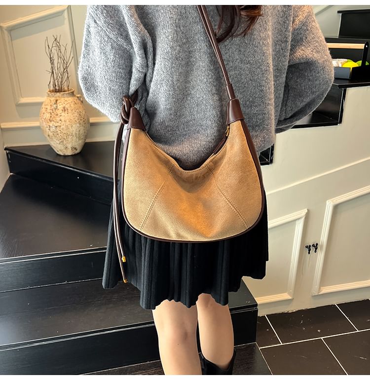Panel Faux Suede Shoulder Bag