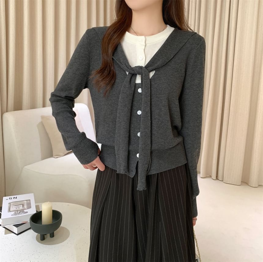 Mock Two-Piece V-Neck Plain Cardigan