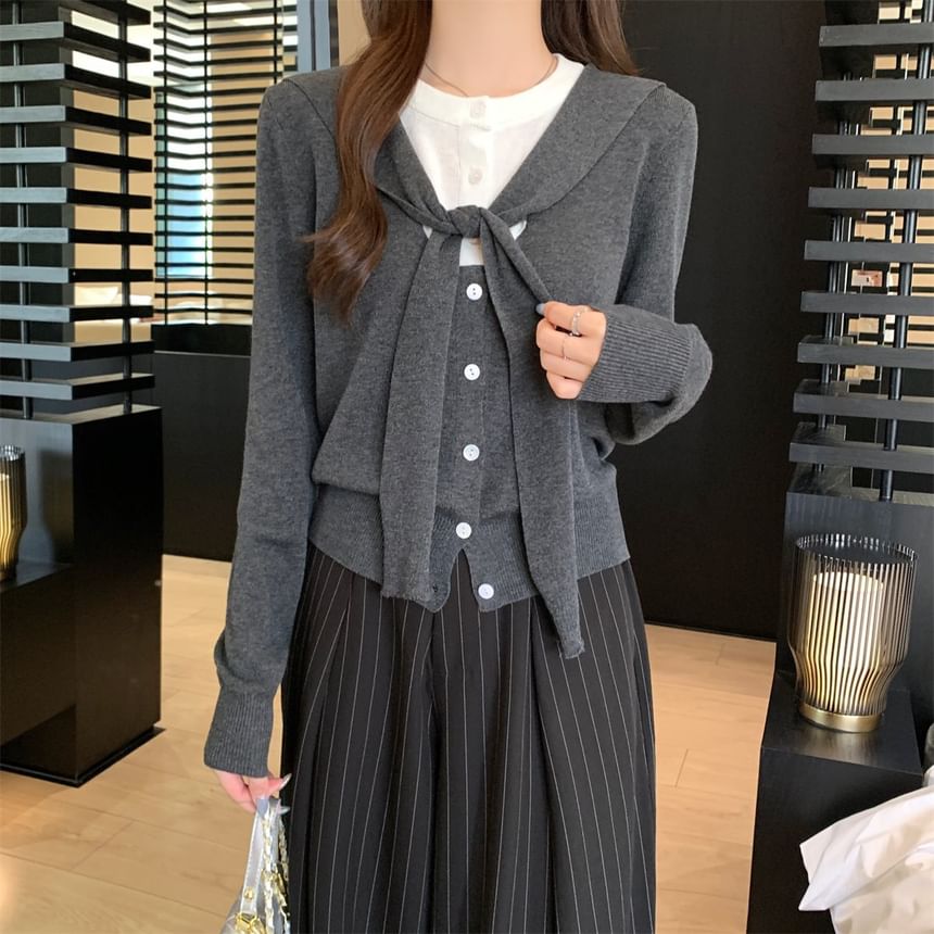 Mock Two-Piece V-Neck Plain Cardigan