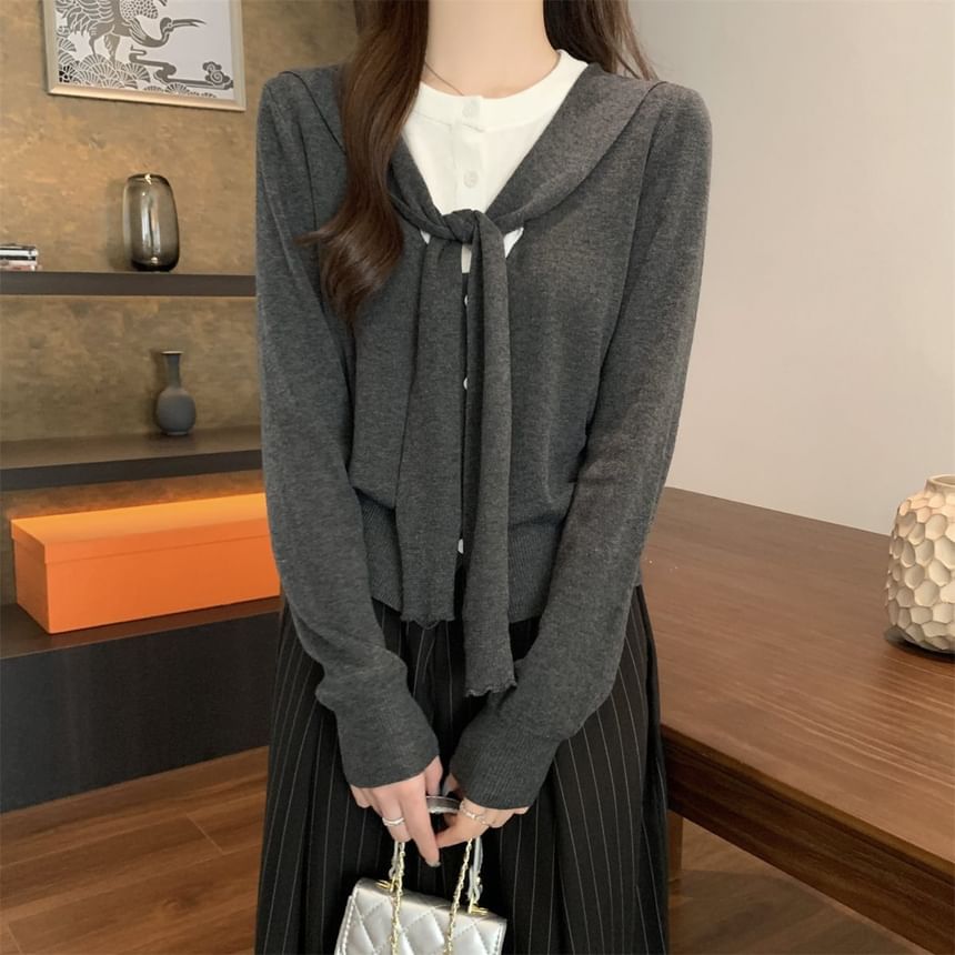 Mock Two-Piece V-Neck Plain Cardigan