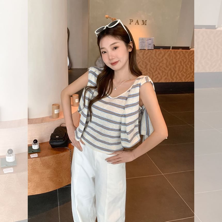 V-Neck Plain Cardigan / Tank Top