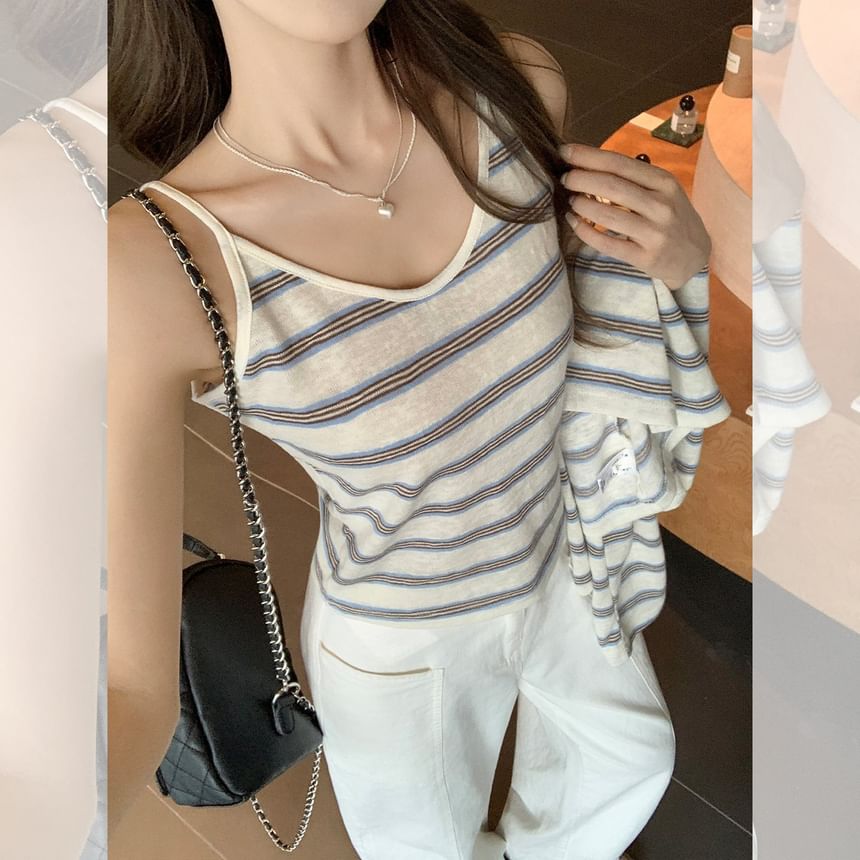 V-Neck Plain Cardigan / Tank Top
