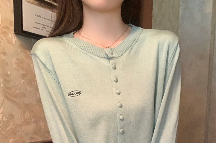Crewneck Button-Up Plain Cardigan