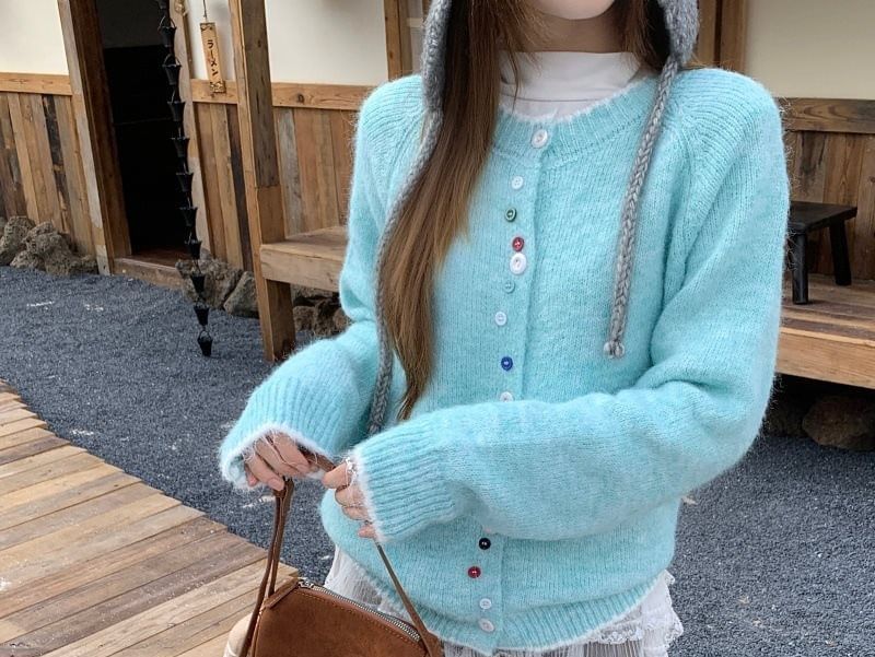 Crewneck Contrast Button Cardigan