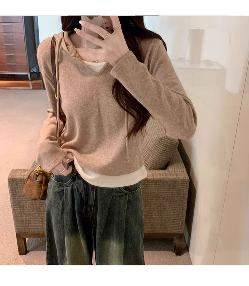 Mock Two-Piece Hood Top with Long Sleeves