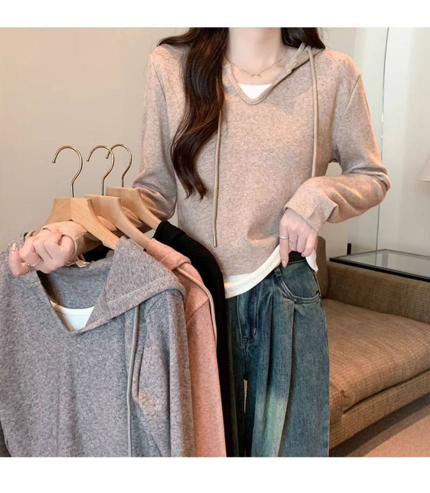 Mock Two-Piece Hood Top with Long Sleeves