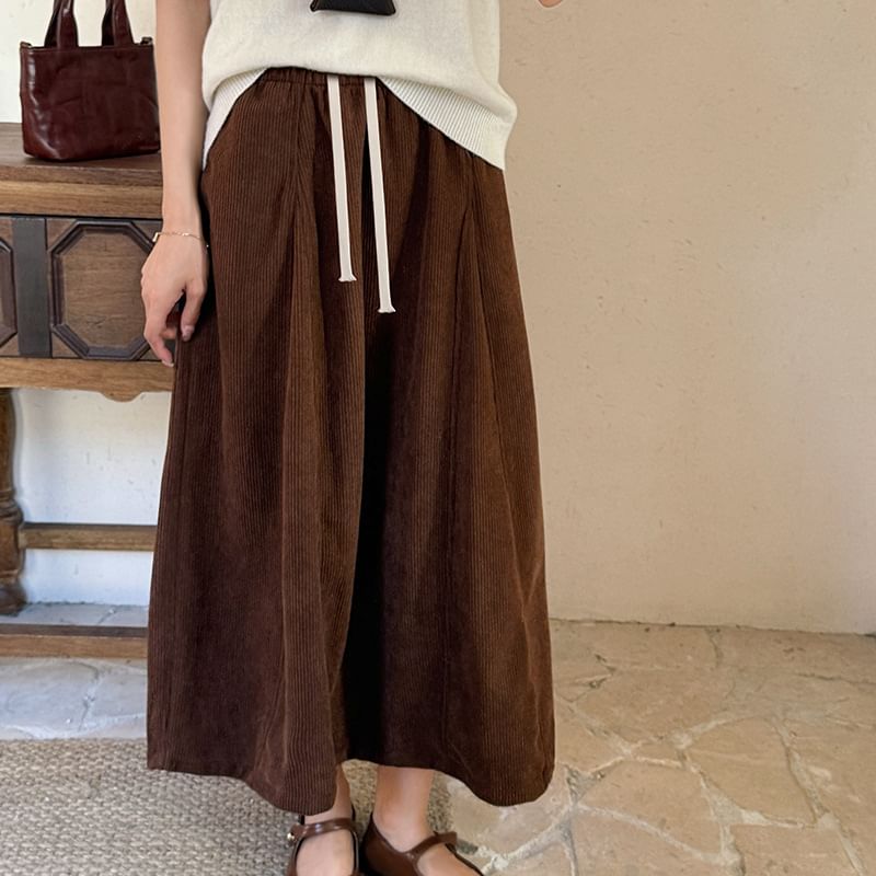 Corduroy A-Line Midi Skirt