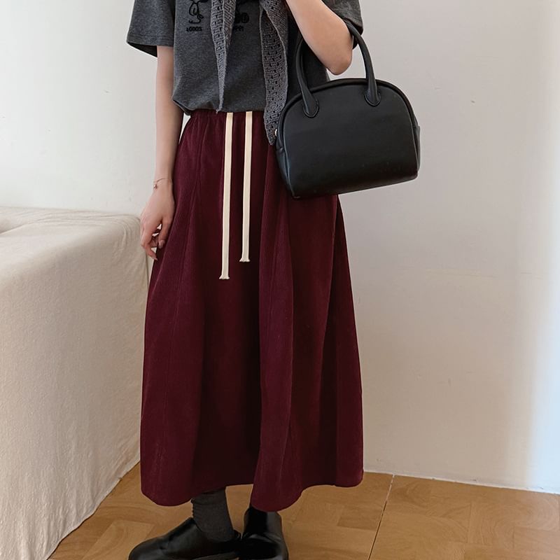 Corduroy A-Line Midi Skirt