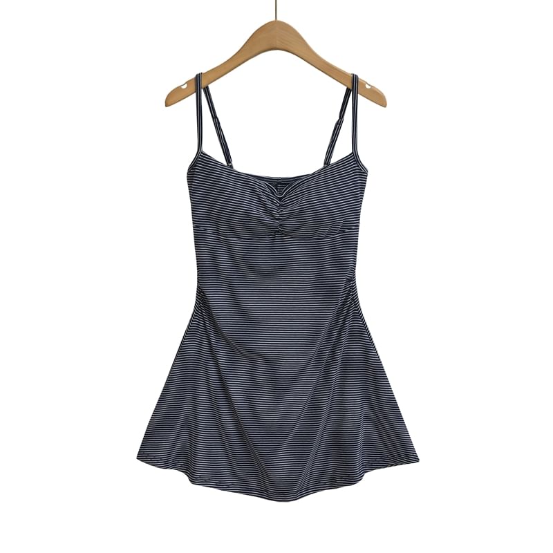 Spaghetti Strap Striped Mini A-Line Dress