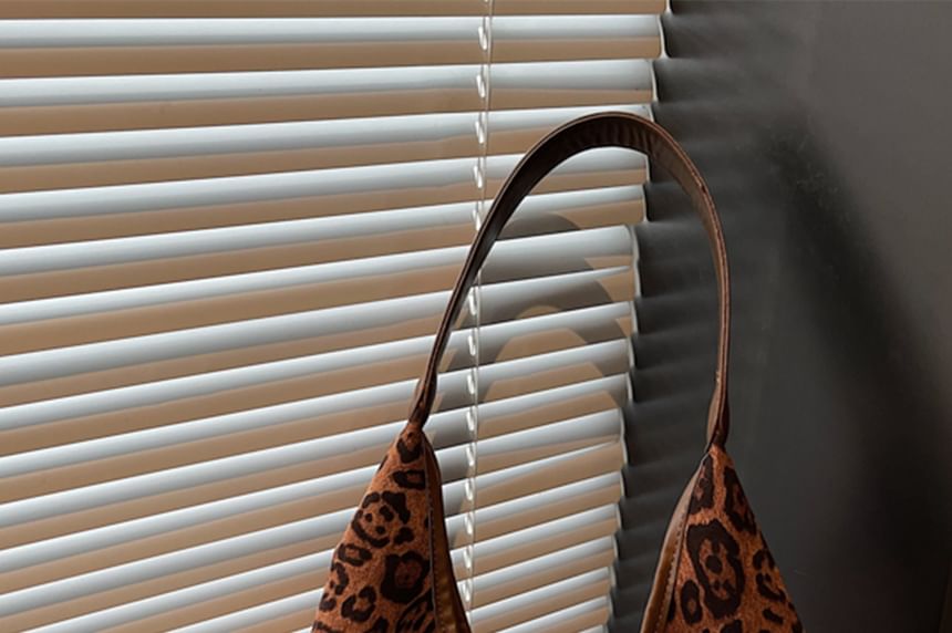 Leopard Print Faux Suede Shoulder Bag with Pouch