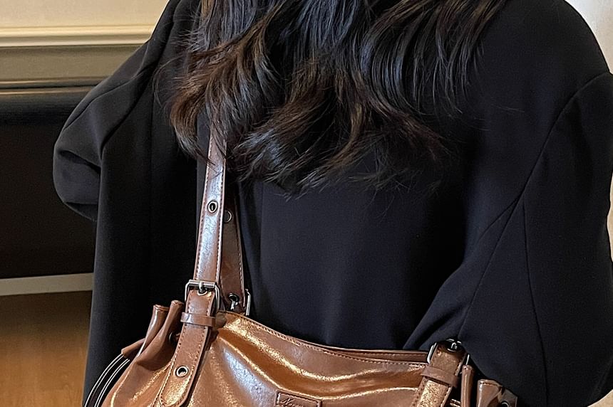 Drawstring Faux Leather Shoulder Bag