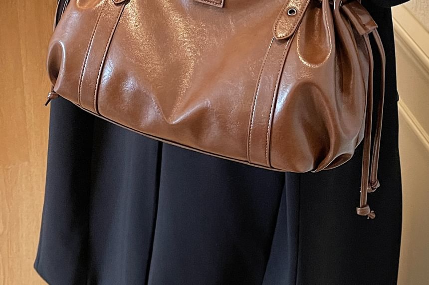 Drawstring Faux Leather Shoulder Bag