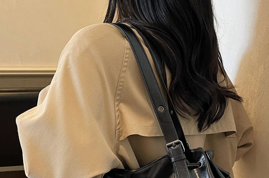 Drawstring Faux Leather Shoulder Bag