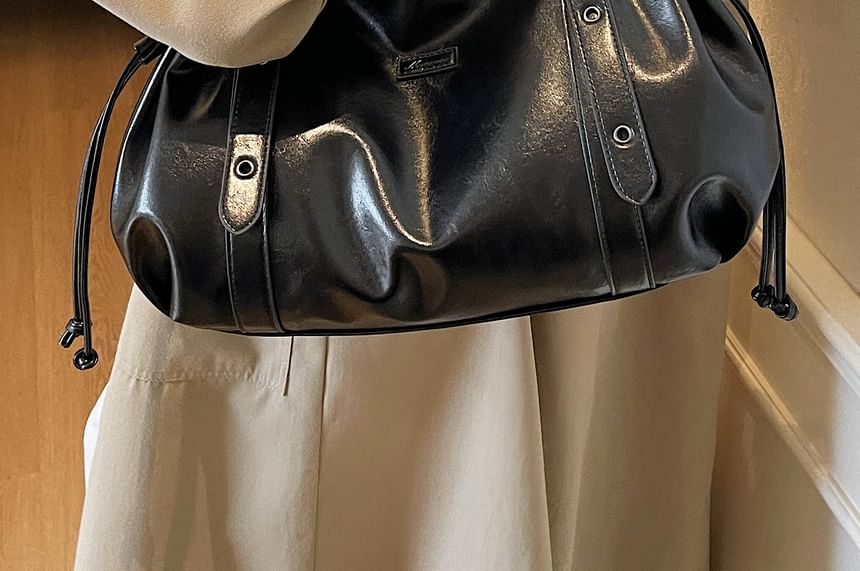 Drawstring Faux Leather Shoulder Bag