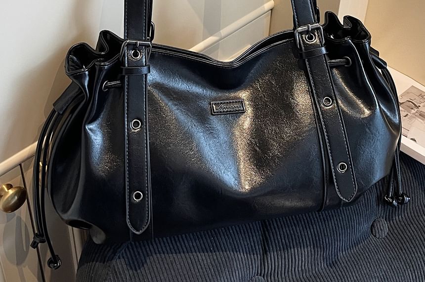 Drawstring Faux Leather Shoulder Bag