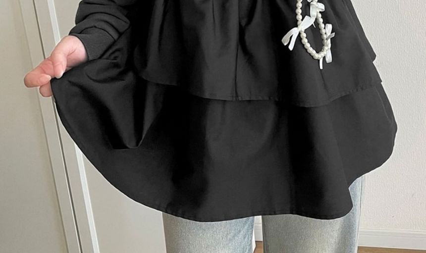Ruffle-Trim Panel Pullover with Crew Neck