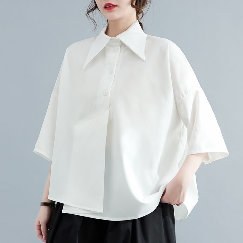 Asymmetric Plain Shirt with Three-Quarter Sleeves