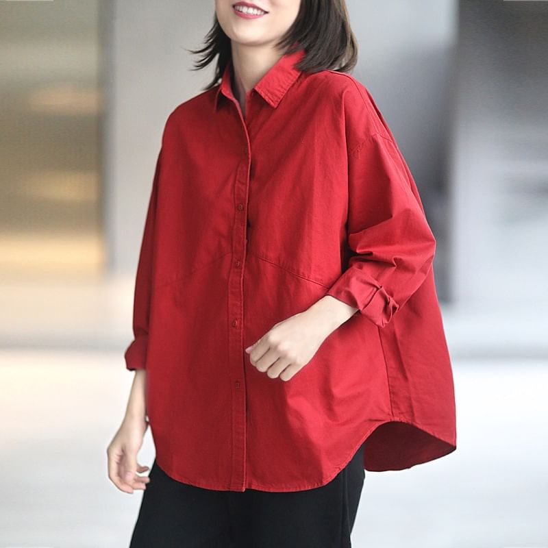 Oversized Plain Shirt with Long Sleeves